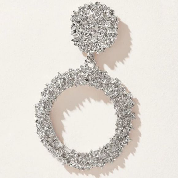 Textured Round Drop Shiny Silver Earrings - Picture 5 of 7